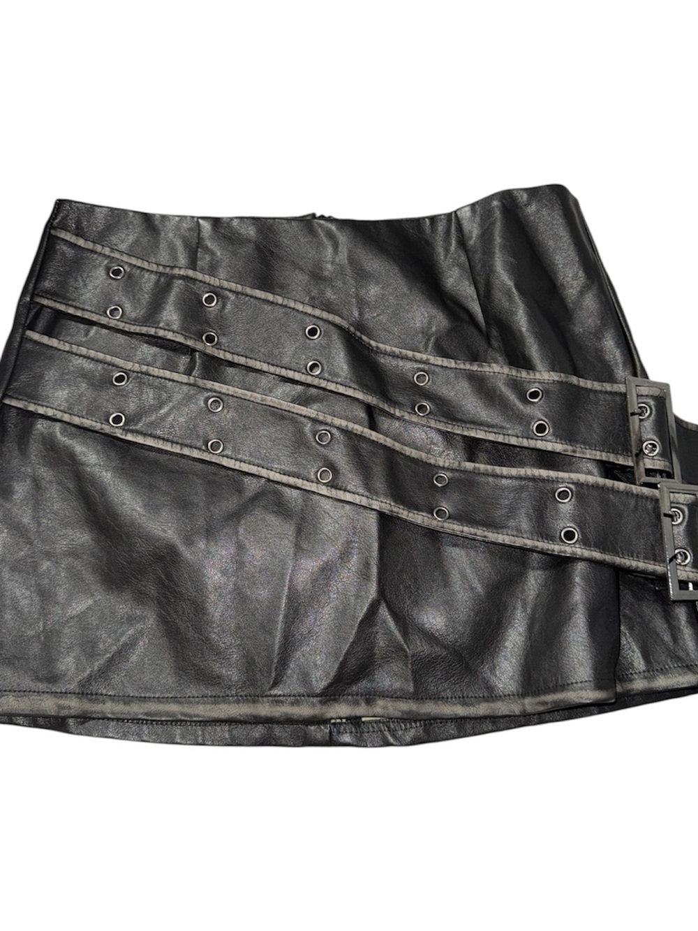 Fashion Nova Black Faux Leather Triple Grommet Belt Mini Skirt